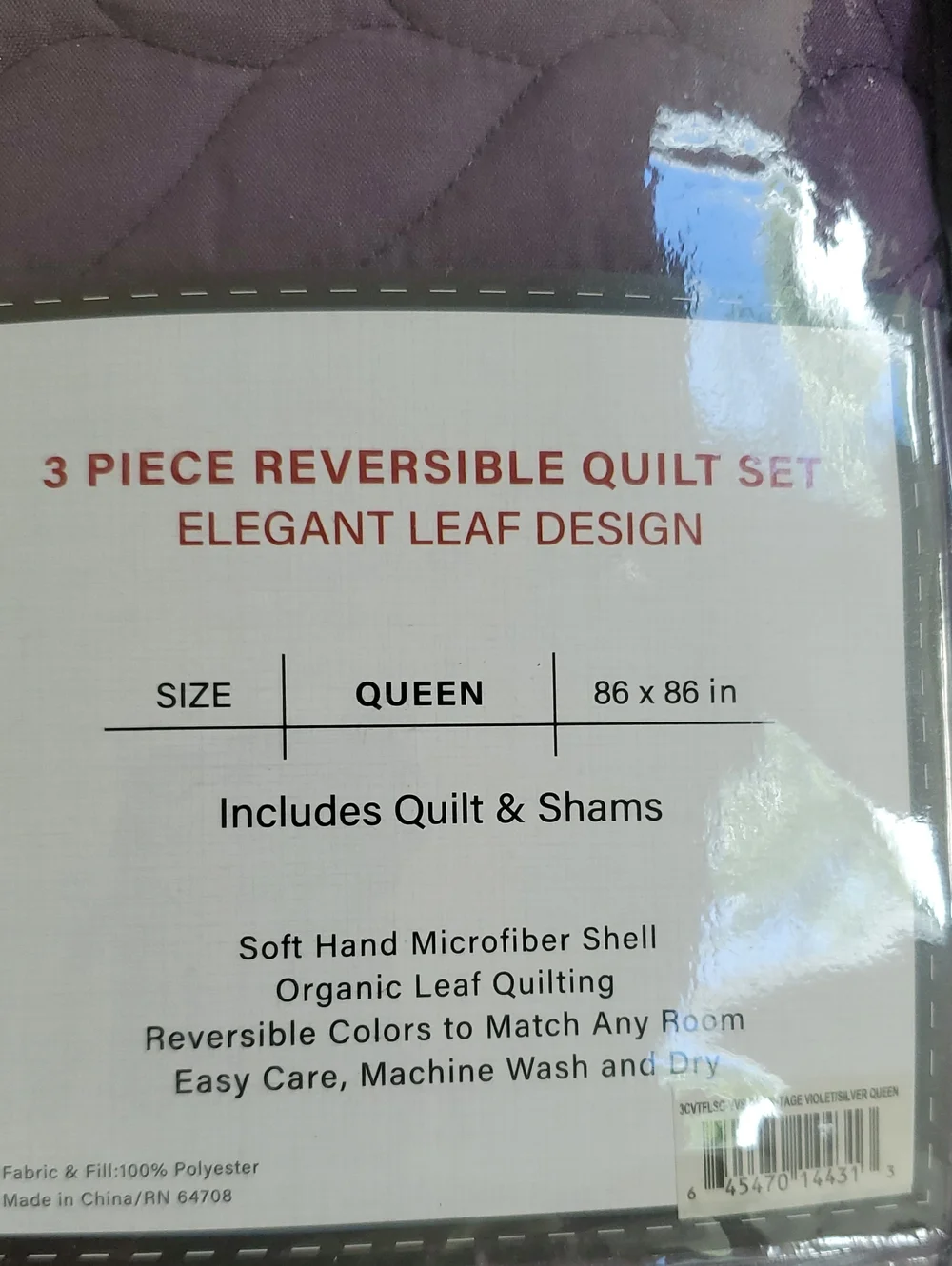 Reversible Purple Quilt&Shams Set(3 Piece) Queen Bedding New In Bag